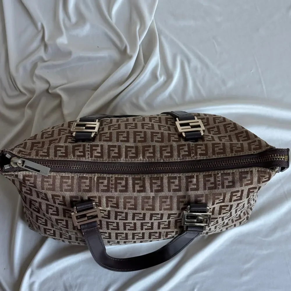 Fendi Zucchino FF Tote - Brown Canvas, Leather Straps, 2004 VTG